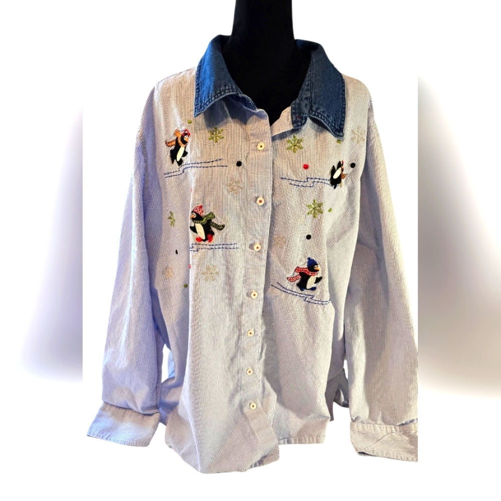 Pine Cone Hill Penquins Plus Size Blouse